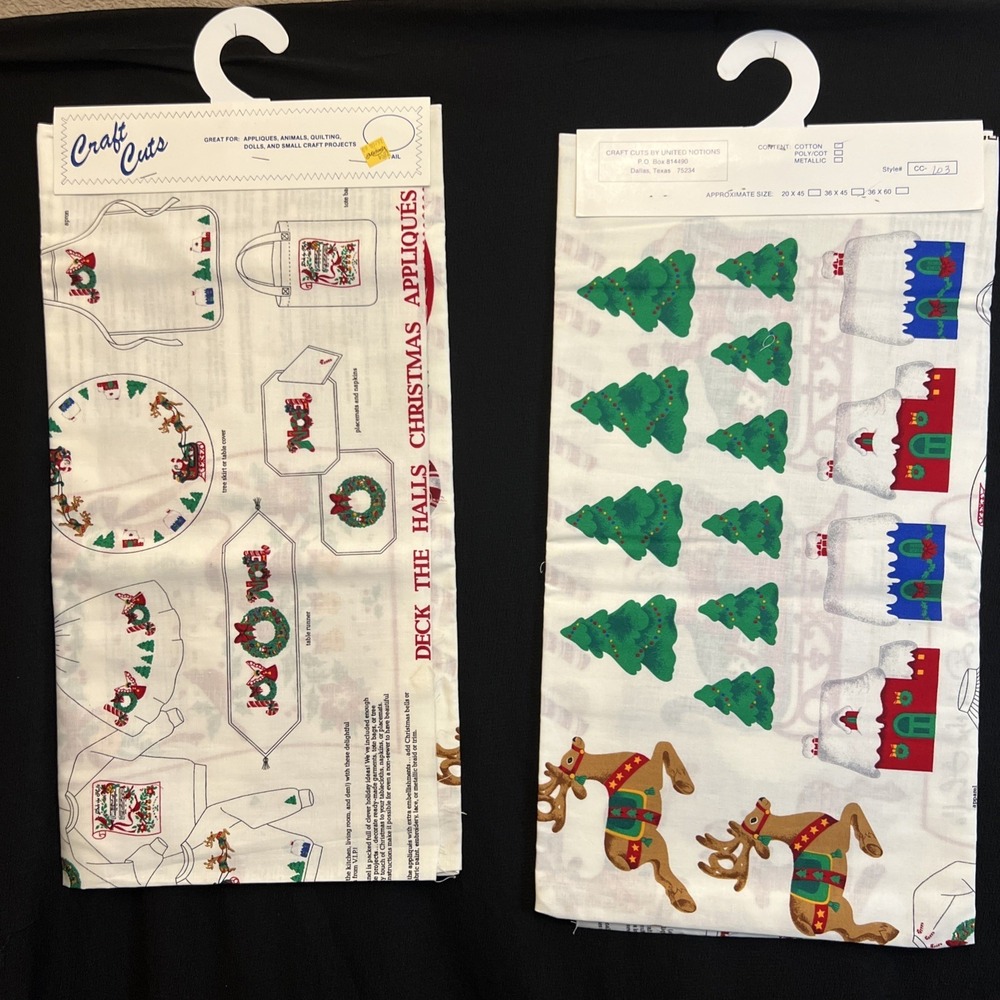 Vtg Cranston Print Works Deck The Halls Christmas Applique Fabric Panels 2 Uncut